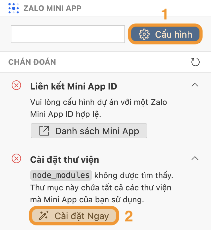 Chẩn đoán khi vừa tạo project