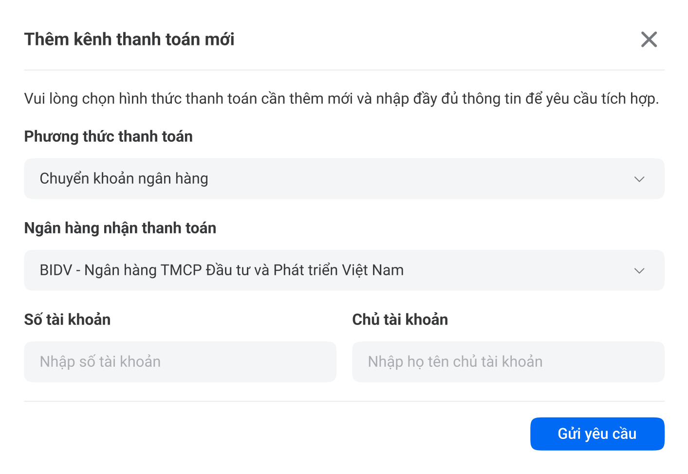 Trang quản lý tích hợp thanh toán