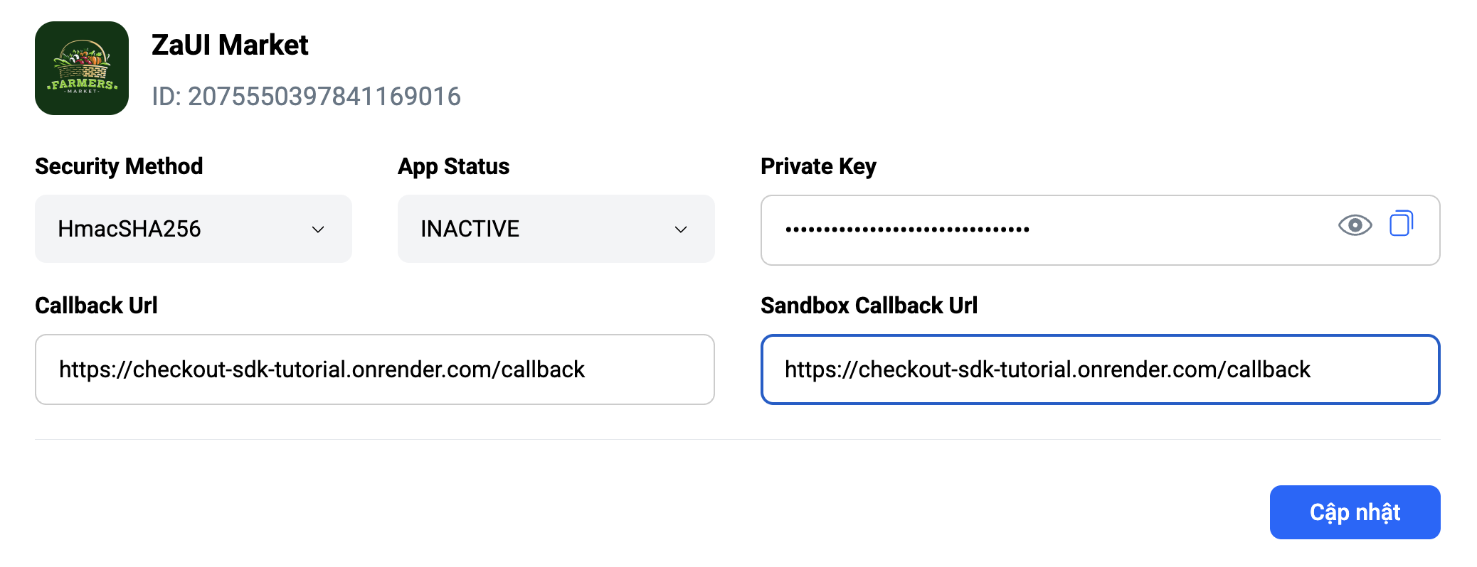 Thiết lập Callback URL