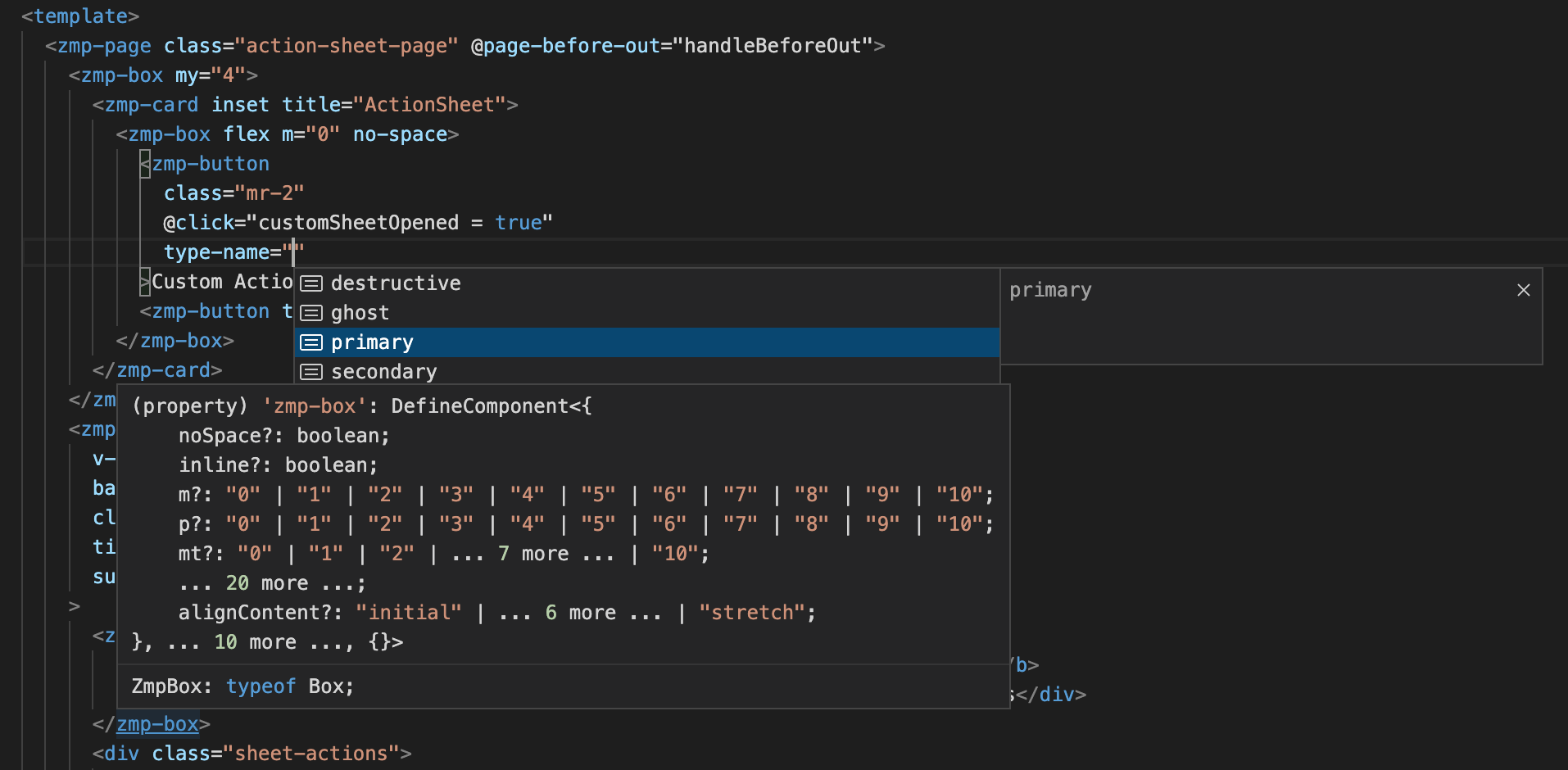 Volar intellisense